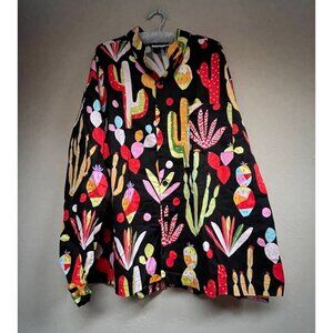 Vintage Tessuti Zoo Womnes Cactus Print Button-Up Shirt Large Long Sleeve Multi